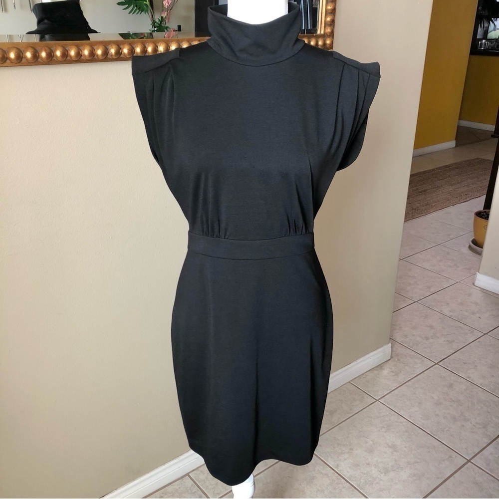 Cache Black Mock Neck Sleeveless Dress
